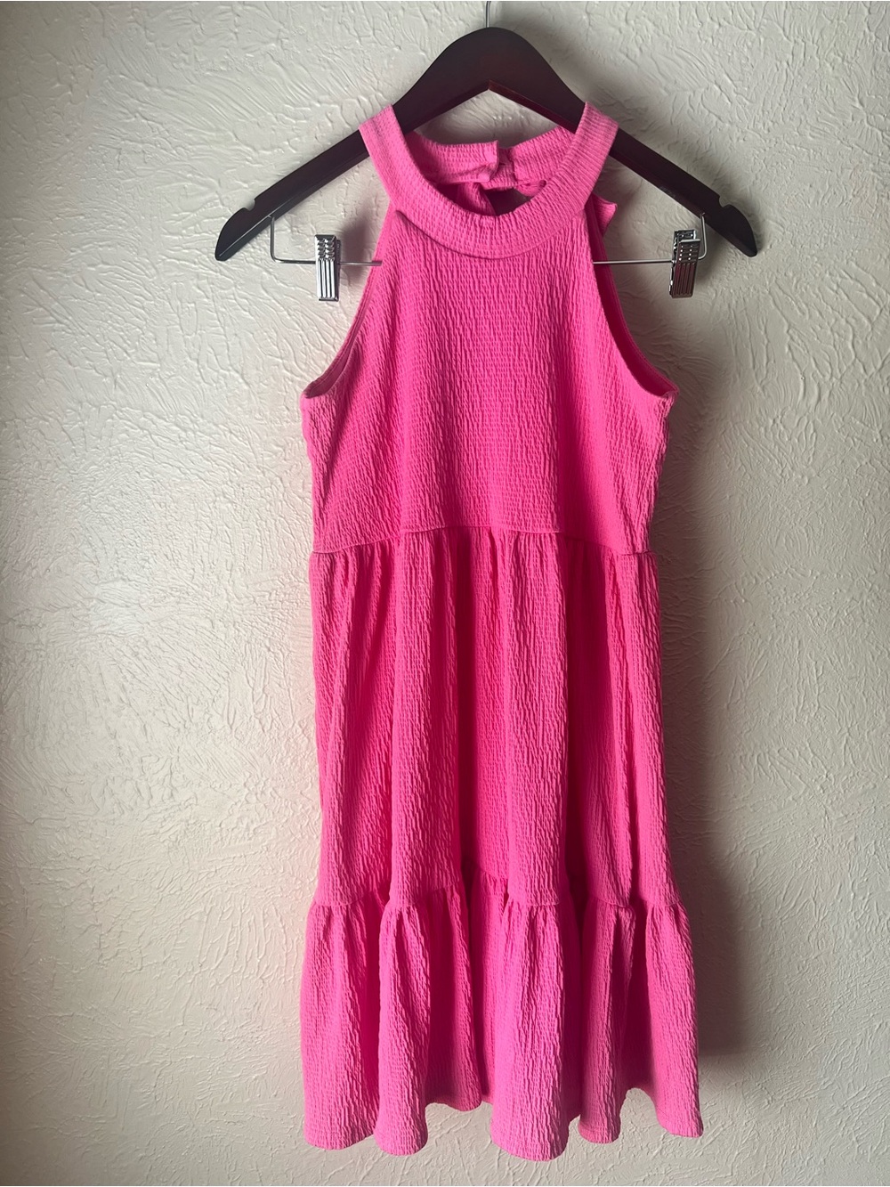Girls Bonnie Jean Bright Pink Halter Tiered Dress Size 12